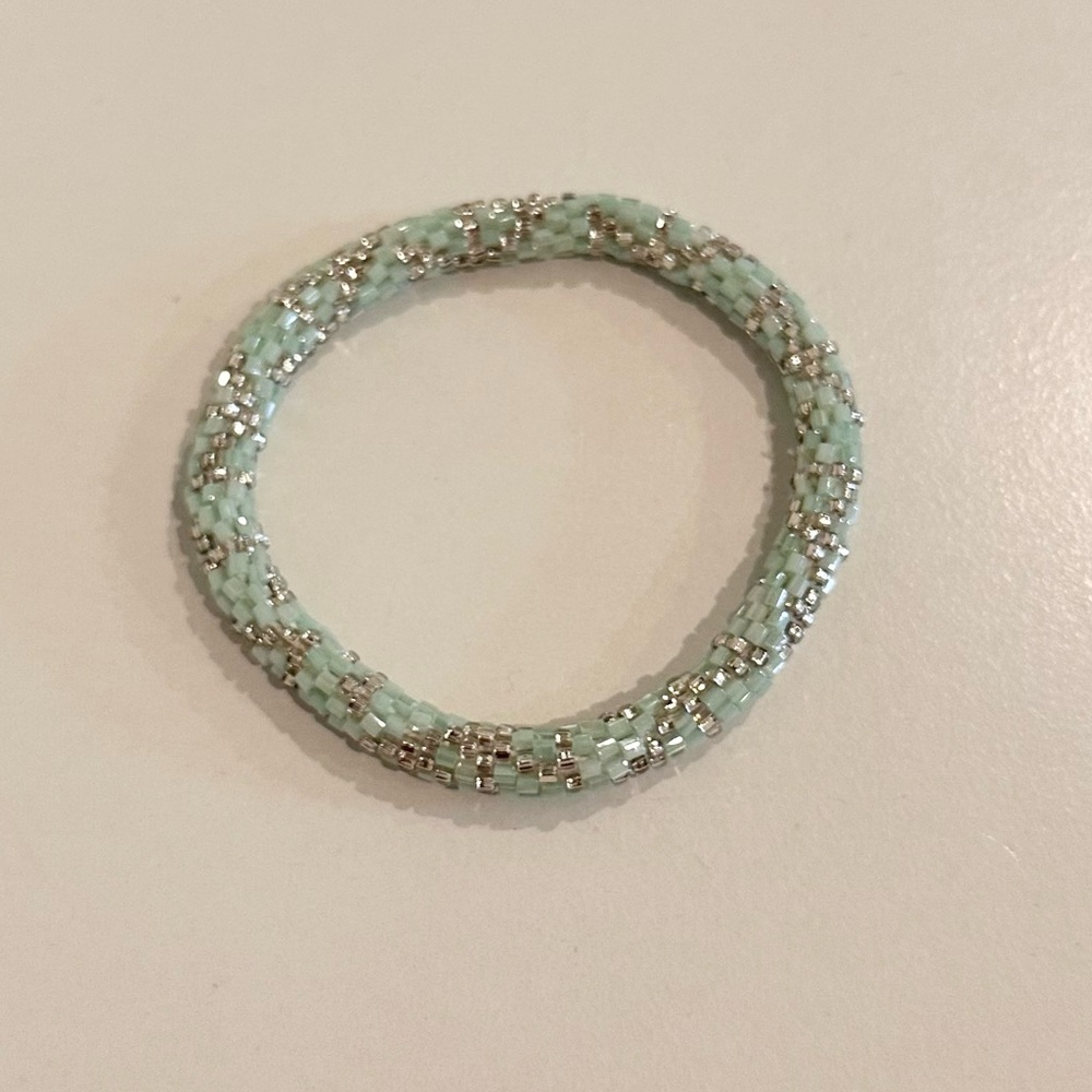 Lily and Laura Light Turquoise and Silver Beaded Bracelet